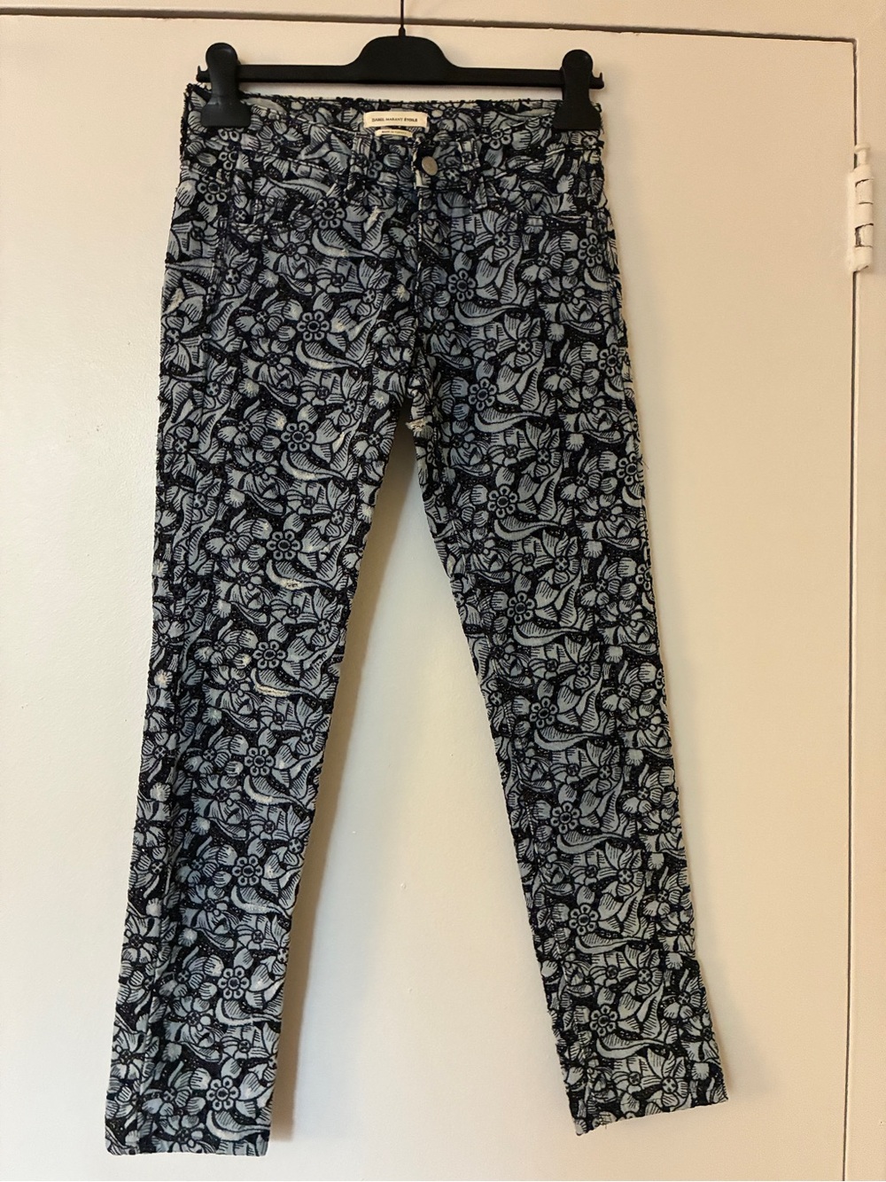 Isabel Marant Light Blue and Black Floral Jacquard Jeans